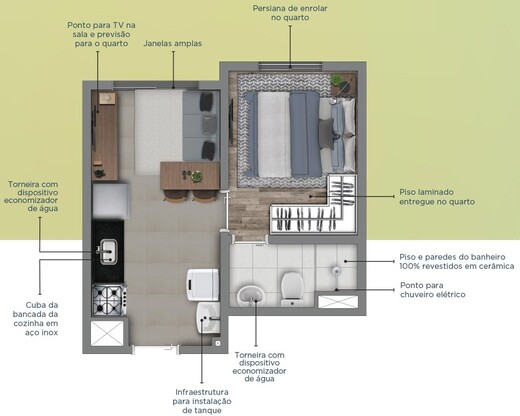 Planta 02 - 1 dorm 24 69m�