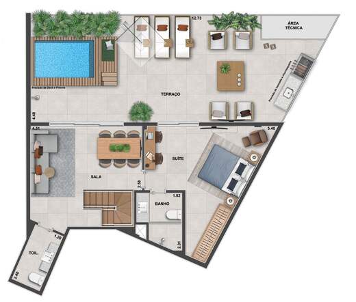 Planta 22 - 3 dorm 200 40m² - cobertura duplex - superior