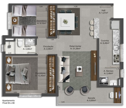 Planta 02 - 2 dorm 76 16m�