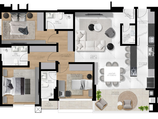 Planta 02 - 3 dorm 124 12m