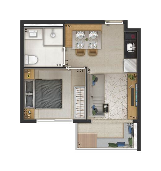 Planta 02 - 1 dorm 32m²