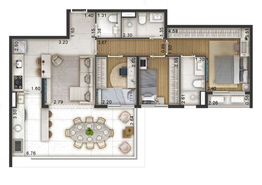 Planta 03 - 3 dorm 86m²