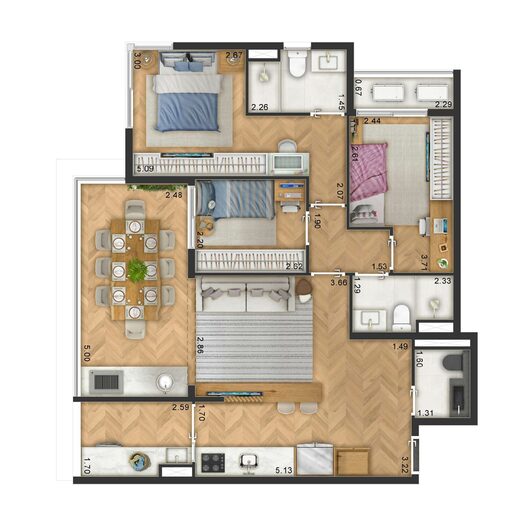 Planta 07 - 3 dorm 90m²