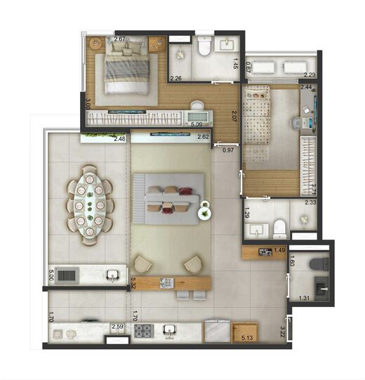 Planta 08 - 2 dorm 90m² - opção