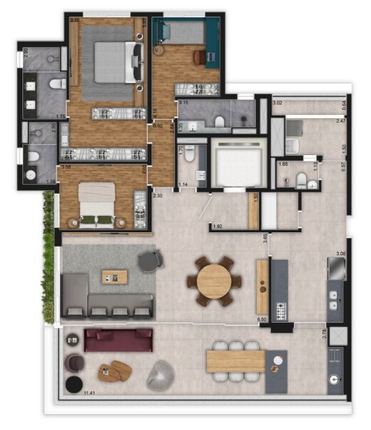 Planta 01 - 3 dorm 181m�