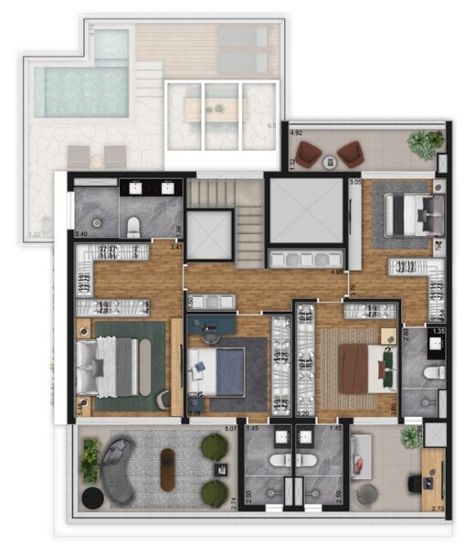 Planta 05 - 4 dorm 316m� - cobertura duplex - superior