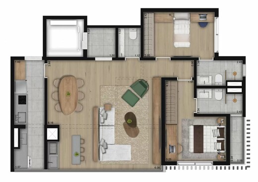 Planta 02 - 2 dorm 90m� - op��o