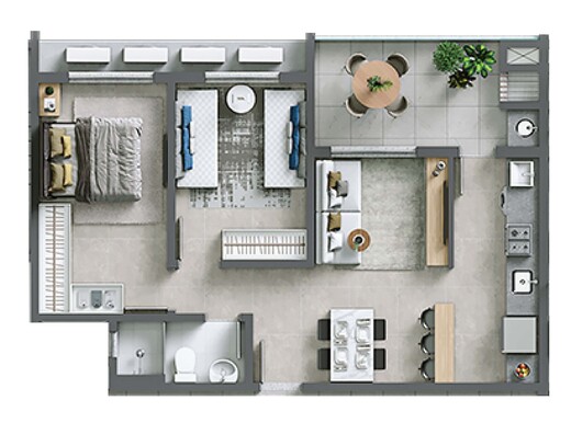 Planta 01 - 2 dorm 58 01m²