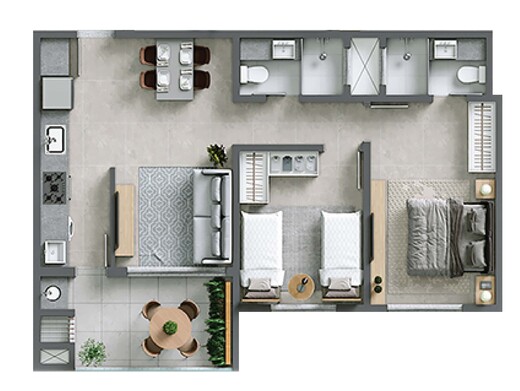 Planta 02 - 2 dorm 62 83m²