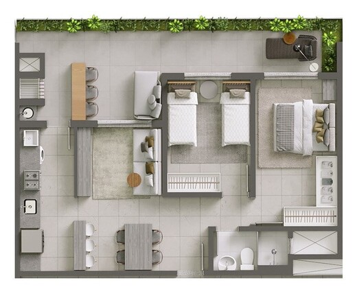 Planta 03 - 2 dorm 70 70m² - garden
