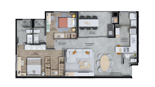 Planta 01 - 2 dorm 86 49m²