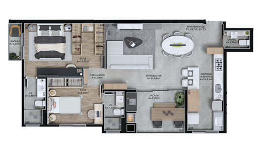Planta 02 - 2 dorm 89 85m²