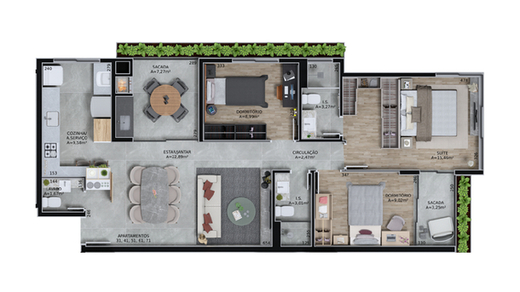 Planta 03 - 3 dorm 99 47m²
