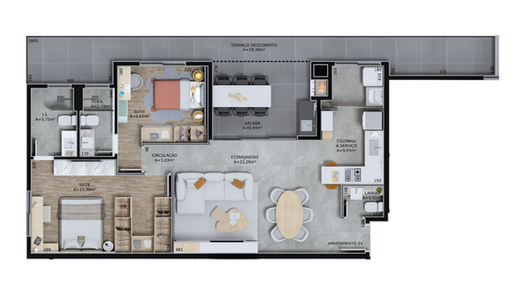 Planta 04 - 2 dorm 105 88m² - garden