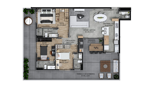 Planta 10 - 3 dorm 161 58m² - garden