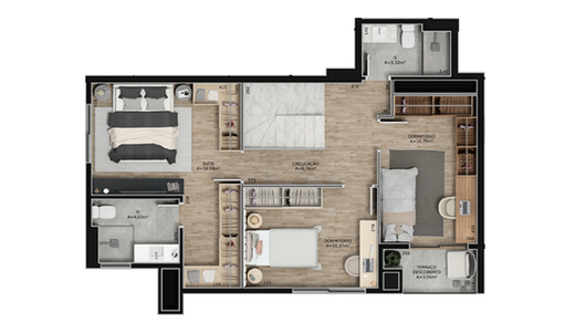 Planta 13 - 3 dorm 170 51m² - cobertura duplex - superior