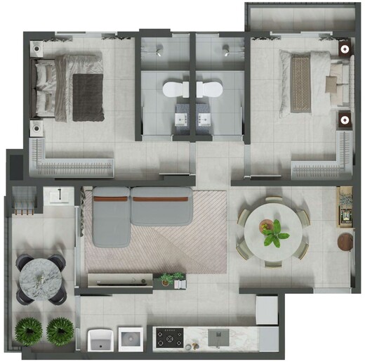 Planta 01 - 2 dorm 74m