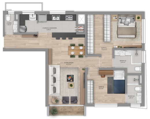 Planta 01 - 2 dorm 78m�