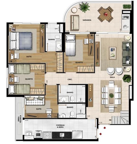 Planta 22 - 5 dorm 252 34m² - cobertura duplex - inferior