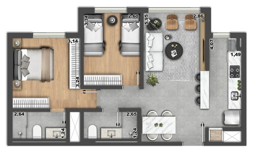 Planta 01 - 2 dorm 61 38m² | Final 02,04 (B)
