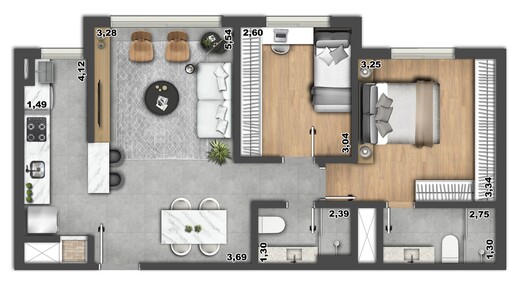Planta 02 - 2 dorm 63 84m² | Final 03,04 (A)