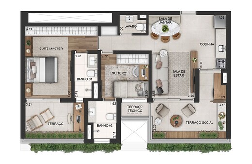 Planta 01 - 2 dorm 80m�