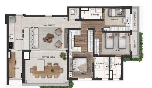 Planta 02 - 3 dorm 123m�