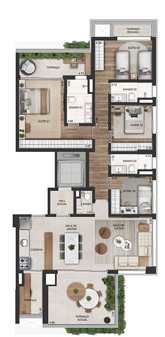 Planta 03 - 4 dorm 148m�