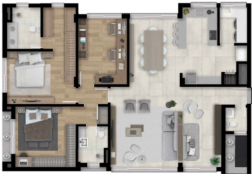 Planta 01 - 2 dormitorios 143m²