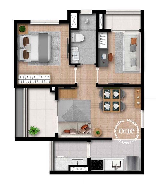 Planta 02 - 2 dorm 44m�