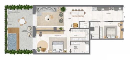 Planta 12 - 2 dorm 168 62m² - garden