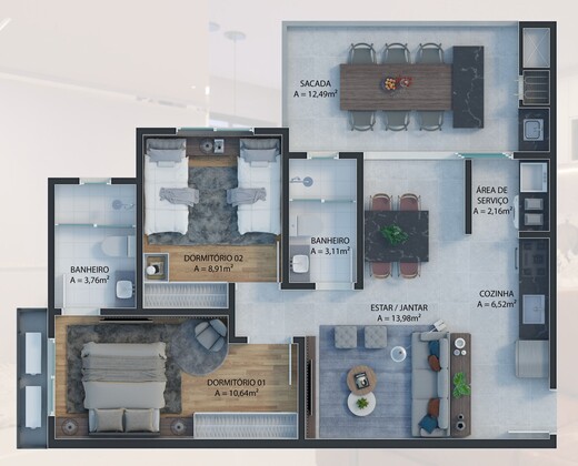 Planta 02 - 2 dorm 71m²