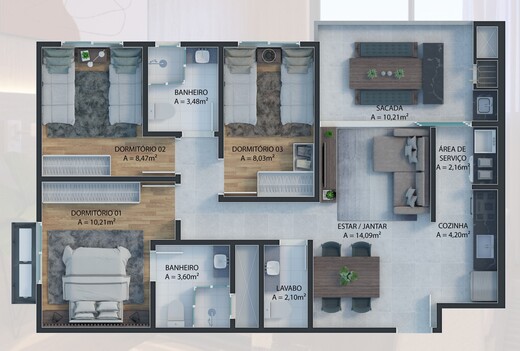 Planta 06 - 3 dorm 83m²