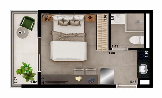 Planta 03 - 1 dorm 20 18m² - studio