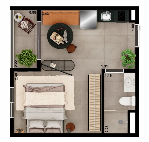 Planta 04 - 1 dorm 24 46m² - studio