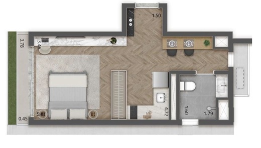 Planta 01 - 1 dorm 26m - studio