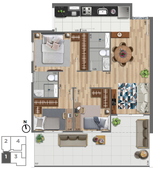 Planta 03 - 3 dorm 74m - garden