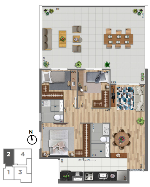 Planta 04 - 3 dorm 91m - garden