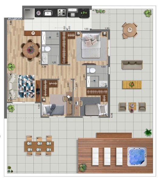 Planta 08 - 3 dorm 131m - penthouse