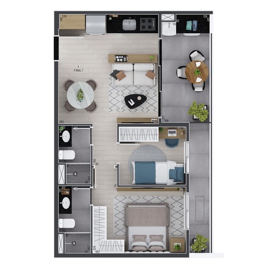 Planta 01 - 2 dorm 58 98m�