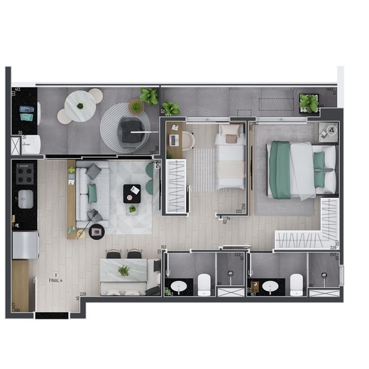 Planta 03 - 2 dorm 59 76m�