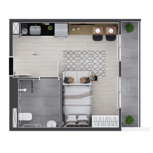 Planta 02 - 1 dorm 31 03m� - studio
