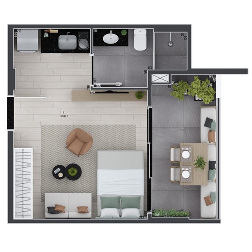 Planta 03 - 1 dorm 32 88m� - studio