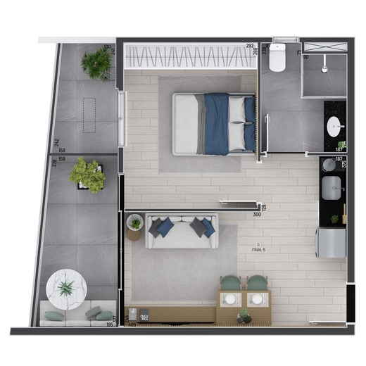 Planta 05 - 1 dorm 43 83m�