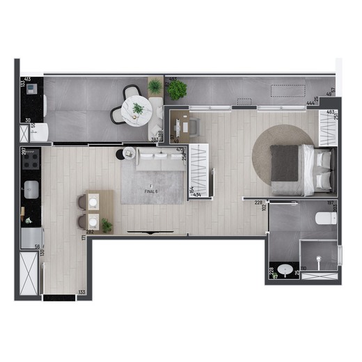 Planta 07 - 1 dorm 50 99m� - studio