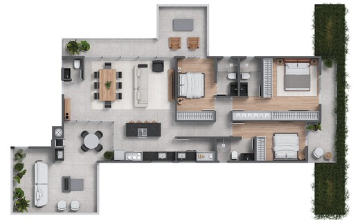 Planta 05 - 3 dorm 173 74m² - garden