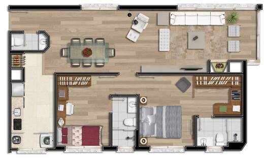 Planta 01 - 2 dormitorios 83m�