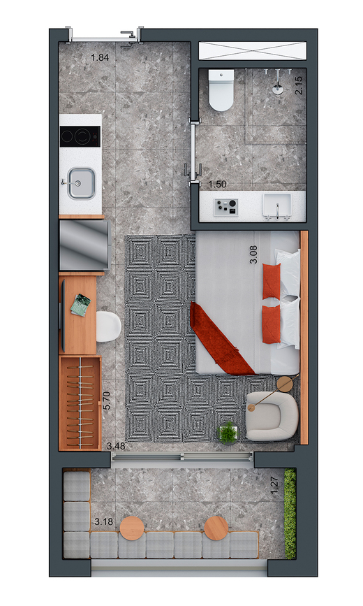 Planta 01 - 1 dorm 28m² - studio