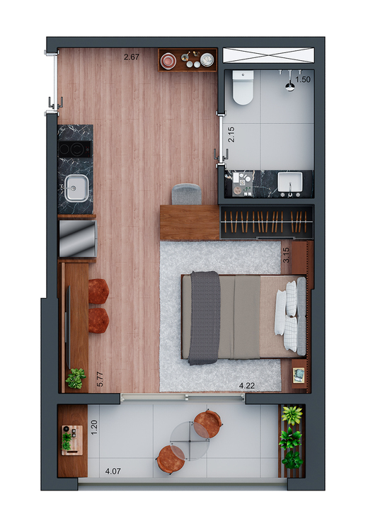 Planta 02 - 1 dorm 35m² - studio