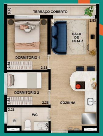 Planta 03 - 2 dorm 36,74m�